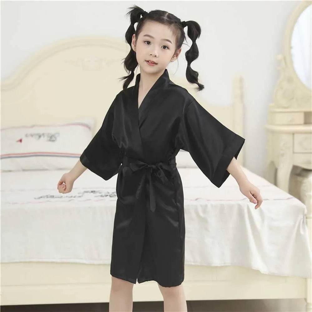 Pink Bathrobes for Girls Nightwear Satin Silk Kids Robes Summer Girl Nightgown Sleepwear Children Kimono Wedding Spa Party Dress