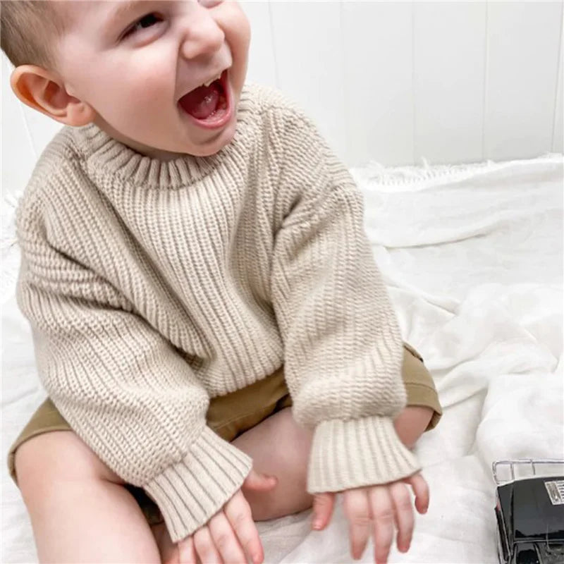 Suefunskry Newborn Baby Girl Boy Knitted Long Sleeve Autumn Winter Sweater Solid Loose Pullover Casual Tops Kids Clothes 3M-5Y