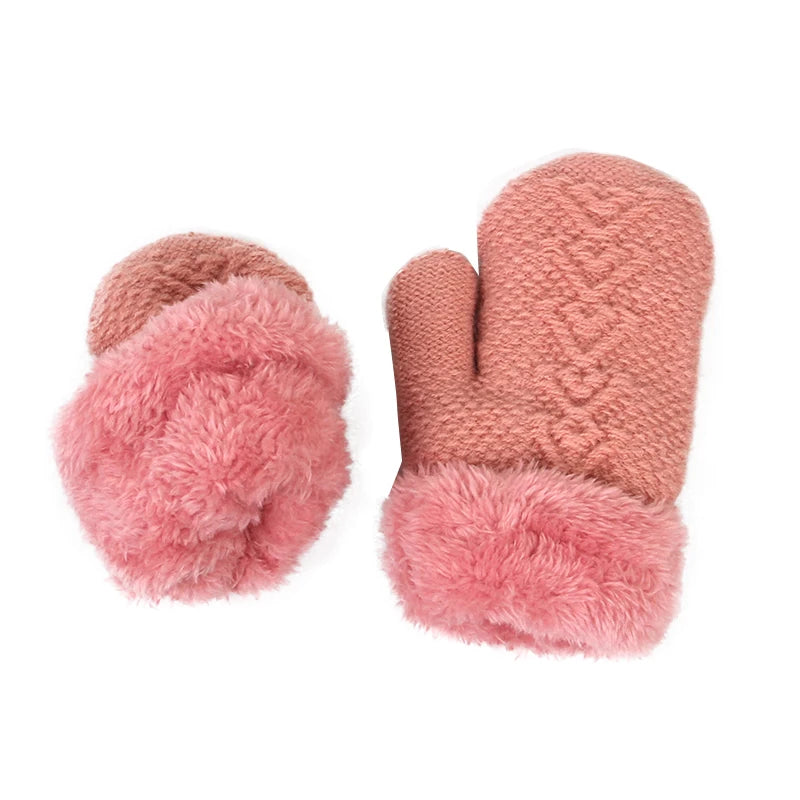 Kids Winter Hat Scarf Gloves Set Double Ball Fleece Lining Baby Hats for Boy Girl Solid Color Infant Knitting Beanie Cap 1-4Year