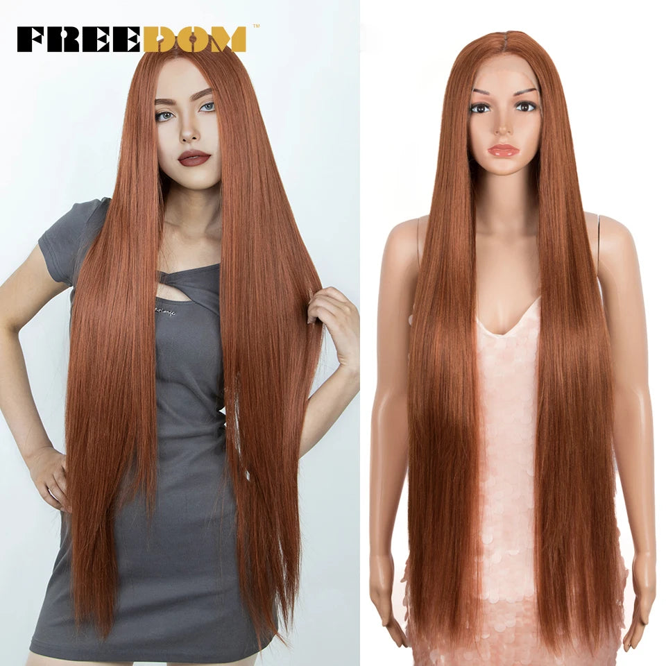 FREEDOM Synthetic Lace Front Wigs For Women Straight Hair Synthetic Lace Wigs 38 Inch Ombre Long Cosplay Wigs Blonde Pink Wig