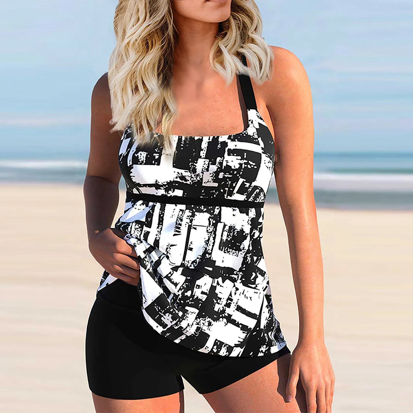 Women's Sexy Slim Fit Printed Sling Split Bikini Plus Size Swimsuit (Two Piece) Strape Tankini Set Printed Beach Swimsuit Women