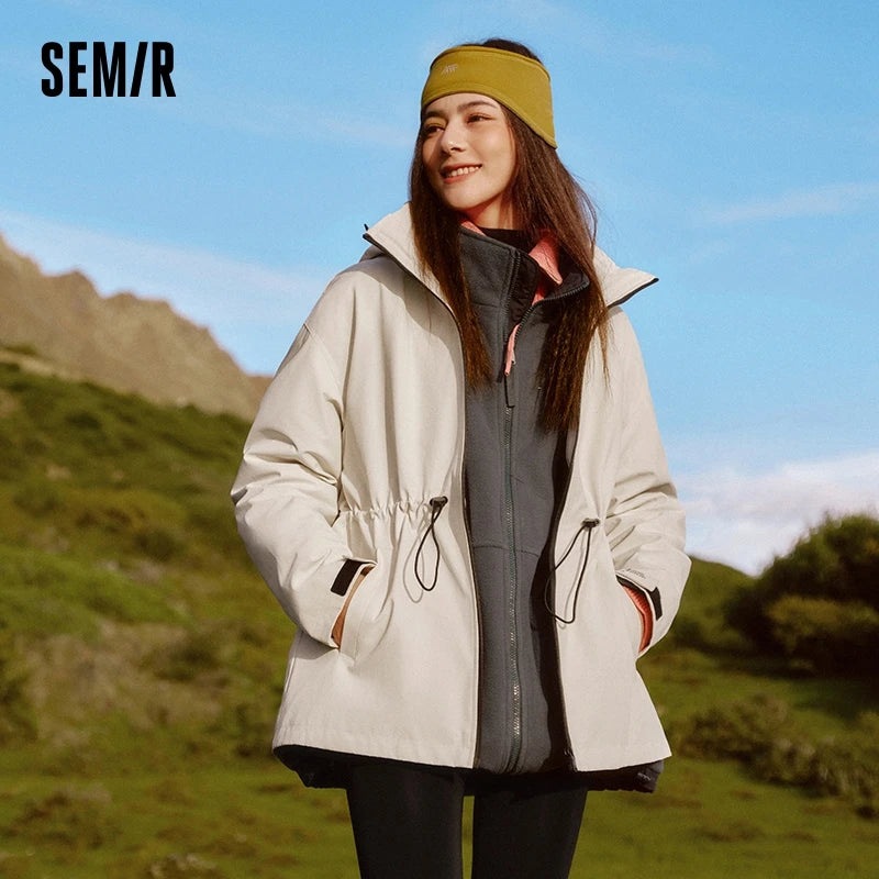 Semir Down Jacket Women 2024 New Two-Piece Three-in-One Outdoor Travel Daily Versatile Three-Resistant Outerwear for Women