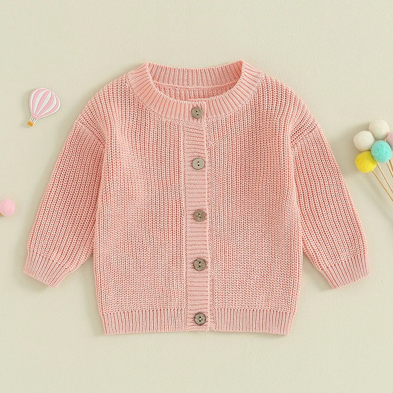 Suefunskry Baby Boys Girls Autumn Winter Knitted Sweater Long Sleeve Solid Color Single-breasted Knitwear Cardigan Jacket