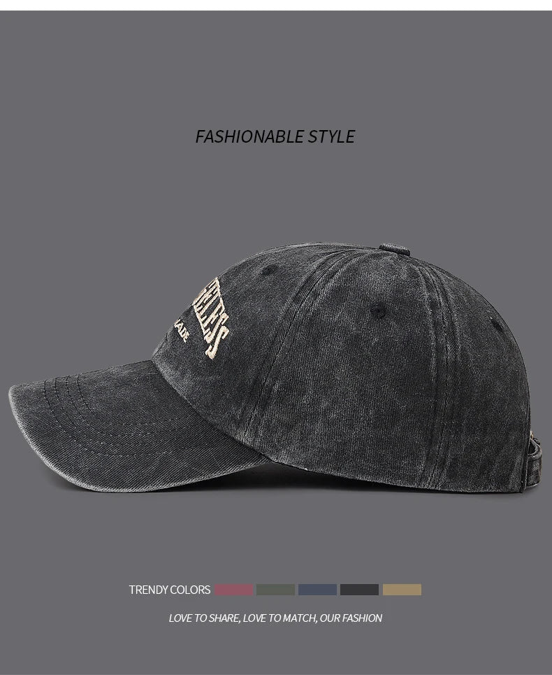 New Soft Top Washed Vintage Coated Cloth Cap Three-Dimensional Embroidery Sunhat Distressed White Casual Baseball Cap
