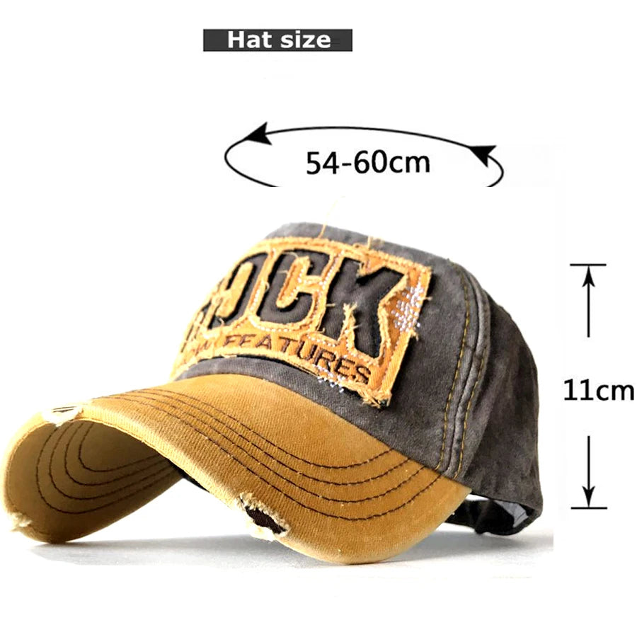 New Men and Women Frayed Old Baseball Cap Washed Cotton Peaked Rock Letter Embroidery Sun Hat Retro
