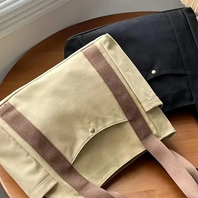 1Pcs Large Capacity Canvas Tote with Multiple Pockets-Perfect for School/work Commute/travel and Shopping Bags on One Shoulder