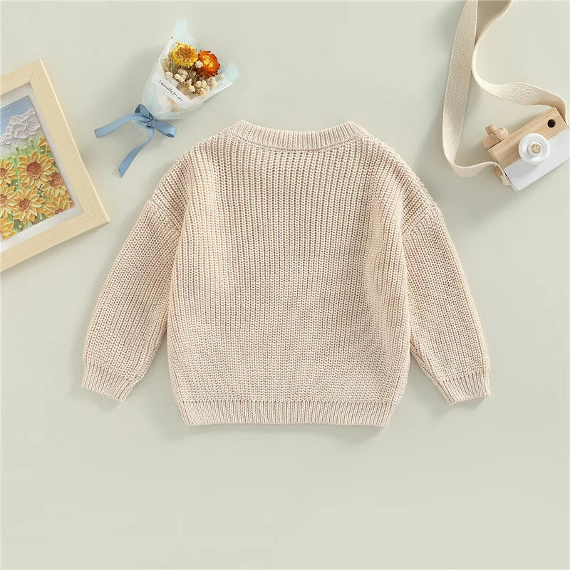 Suefunskry Newborn Baby Girl Boy Knitted Long Sleeve Autumn Winter Sweater Solid Loose Pullover Casual Tops Kids Clothes 3M-5Y