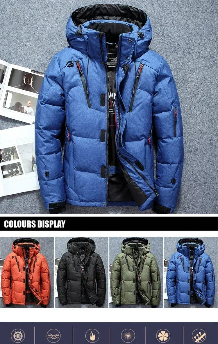 Men White Duck Down Parkas -20 Degree Winter Jacket Men's Thick Warm Snow Parkas Overcoat Windbreaker Hooded Parkas Coat Hombre