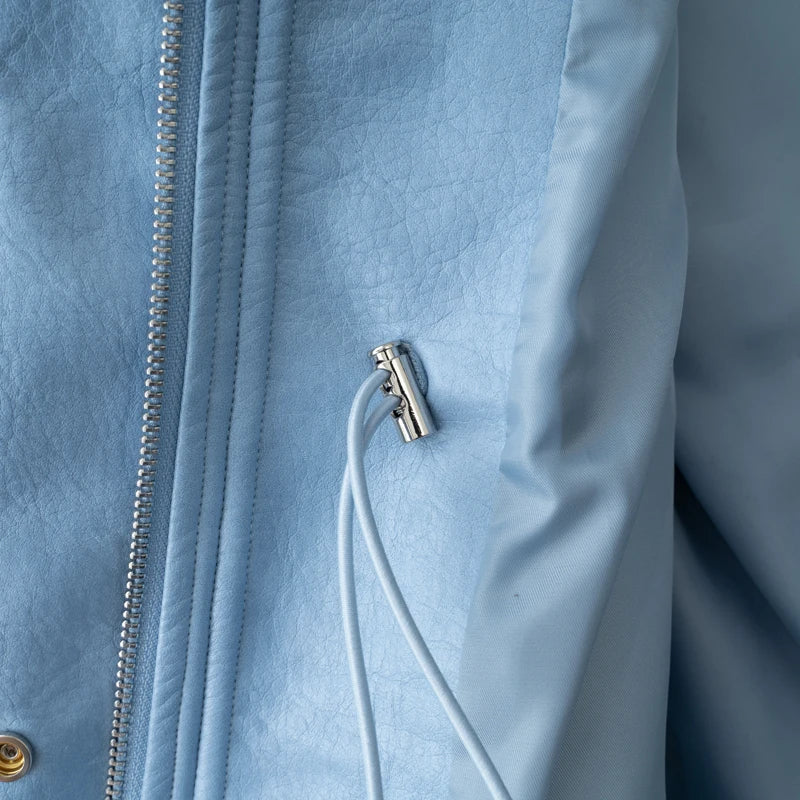 Women Fashion 2025 Fall / Autumn Pu Leather Jacket with Elastic adjustable waist Female Coat and Outerwear