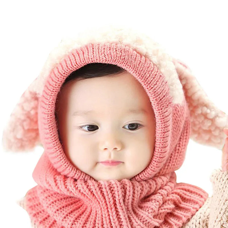 Baby Winter Hat With Scarf Toddler Winter Beanie Warm Hat Hooded Scarf Earflap Knitted Cap Cute Kids Hat Scarf Set