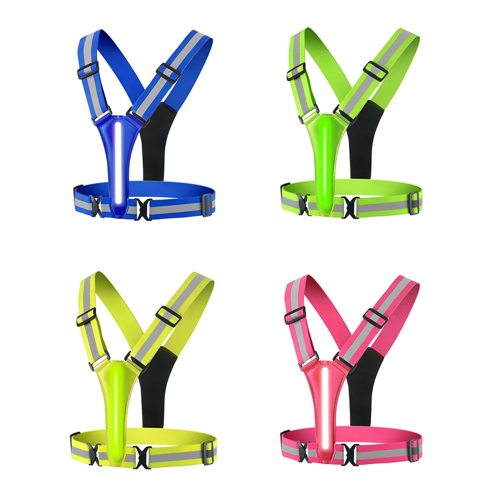 LED Running Vest USB Rechargeable Reflective Cycling Security Vest High Visibility Night Running Riding Clothing for Kids Adults