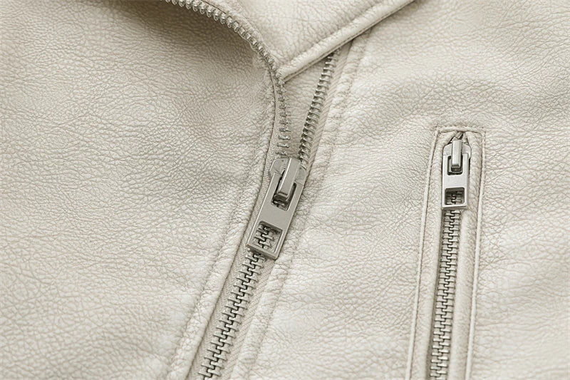 2025New Coal graysty le Women's washed leather jacket with belt, short coat with downgraded zipper and vintage lapel jacket