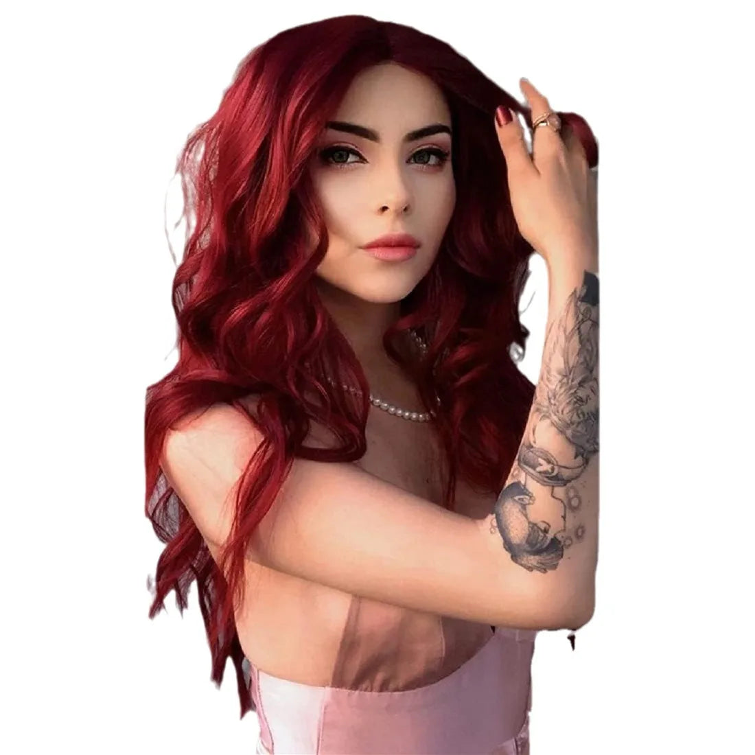 Burgundy Synthetic Wig Ladies Middle Part Natural Large Waves Long Curly Hair Daily Cosplay High Temperature Silk Headgear