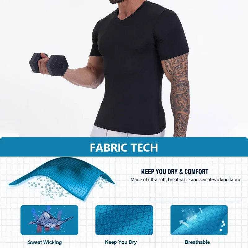 Compression Shirt Men Fitness Gym Body Shaper Sport Running Short Sleeve T-Shirt Rashgard Tops Tee Quick Dry Tops Male Shapewear