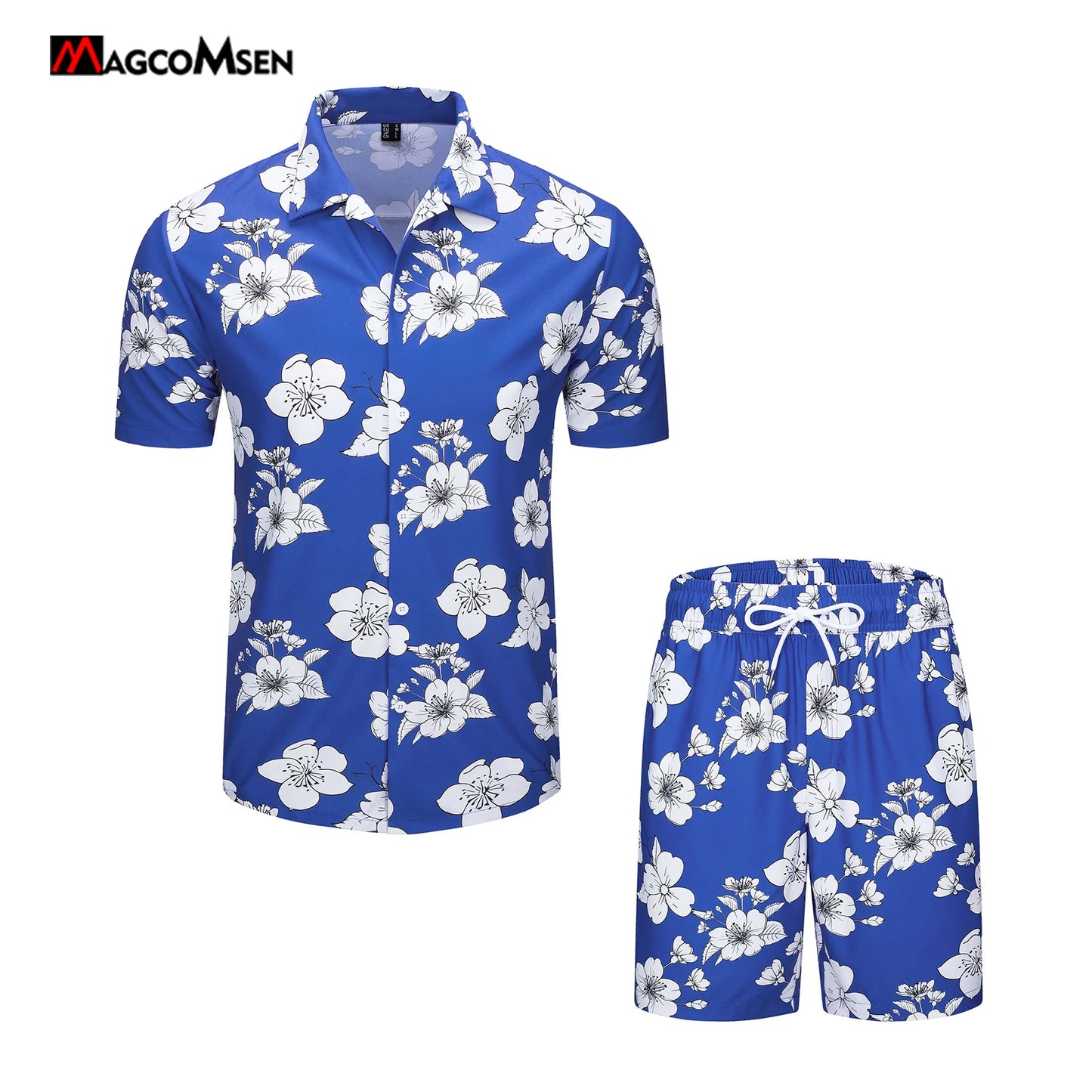 Men’s Hawaiian Shirt Shorts Set 2 Piece Tropical Print Short Sleeve Button Down Breathable Summer Beach Vacation MAGCOMSEN