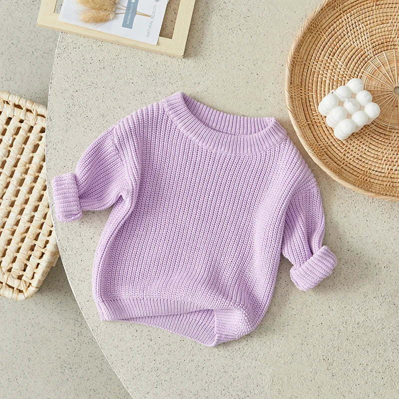 Suefunskry Newborn Baby Girl Boy Knitted Long Sleeve Autumn Winter Sweater Solid Loose Pullover Casual Tops Kids Clothes 3M-5Y