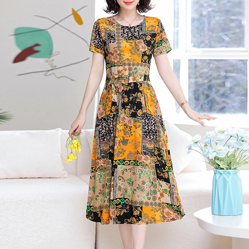 New Fashion Women Summer Dresses Hot Stylish O-Neck Print Floral Bohemian style Casual Loose sleeveless print Long Dress