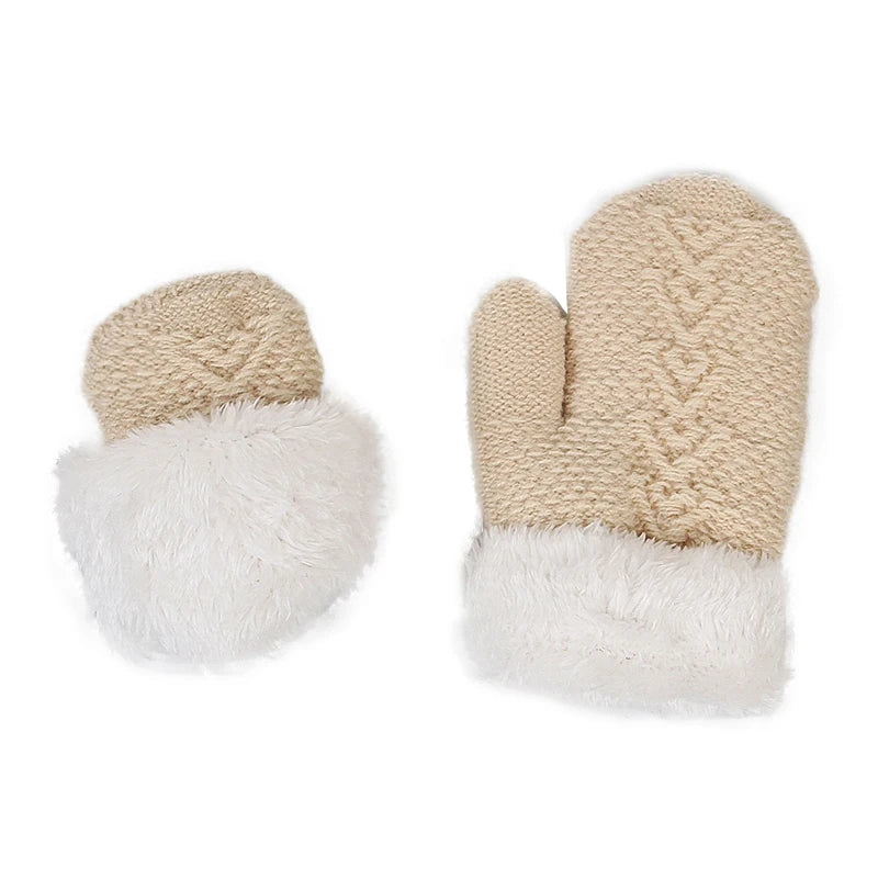 Kids Winter Hat Scarf Gloves Set Double Ball Fleece Lining Baby Hats for Boy Girl Solid Color Infant Knitting Beanie Cap 1-4Year