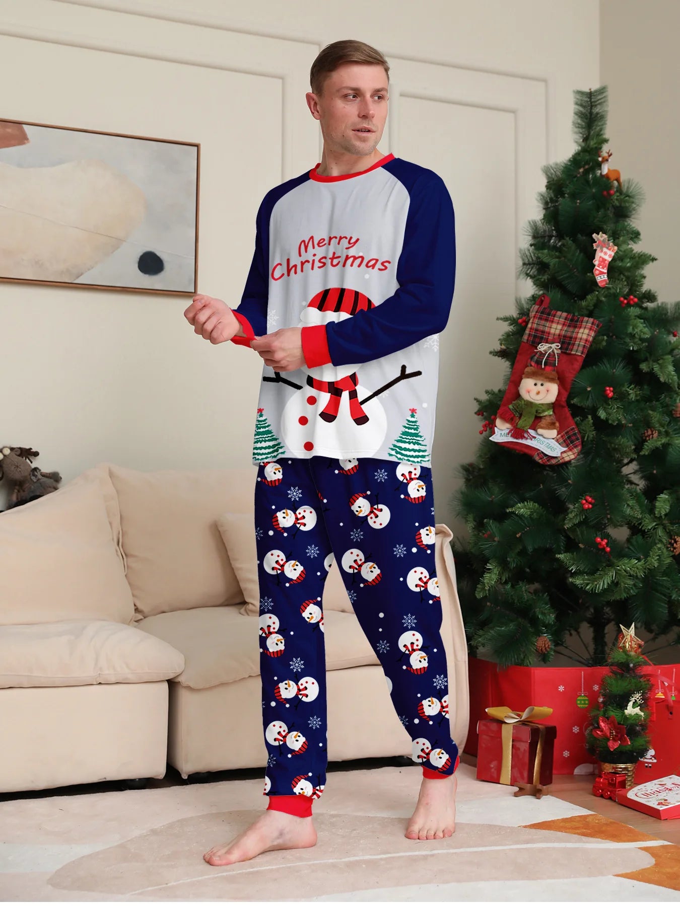 Autumn and winter white snowman Christmas matching parent-child outfit Mom and Dad children dog family pajamas pajama pants set