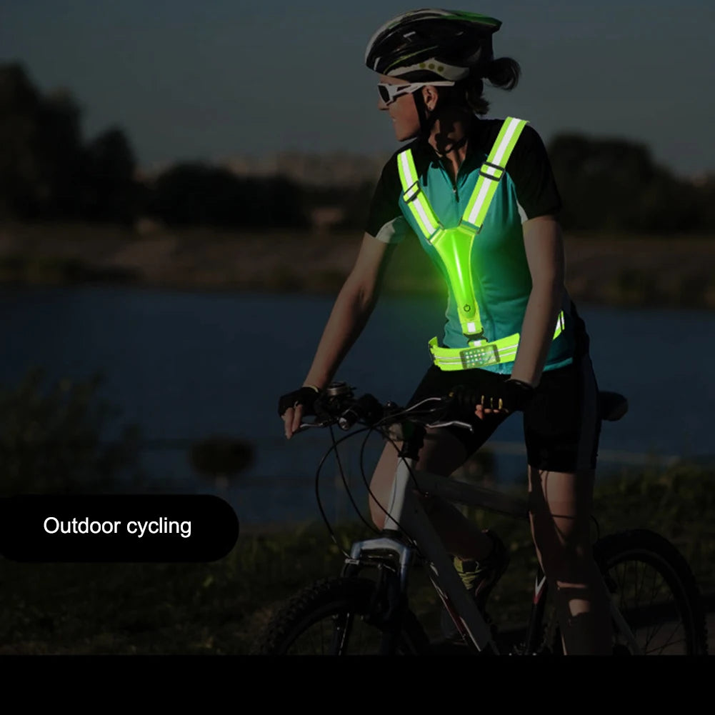 LED Reflective Vest Light Up Running Vest Adjustable Straps Cycling Safety Vest USB Rechargeable 3 Light Modes for Night Running