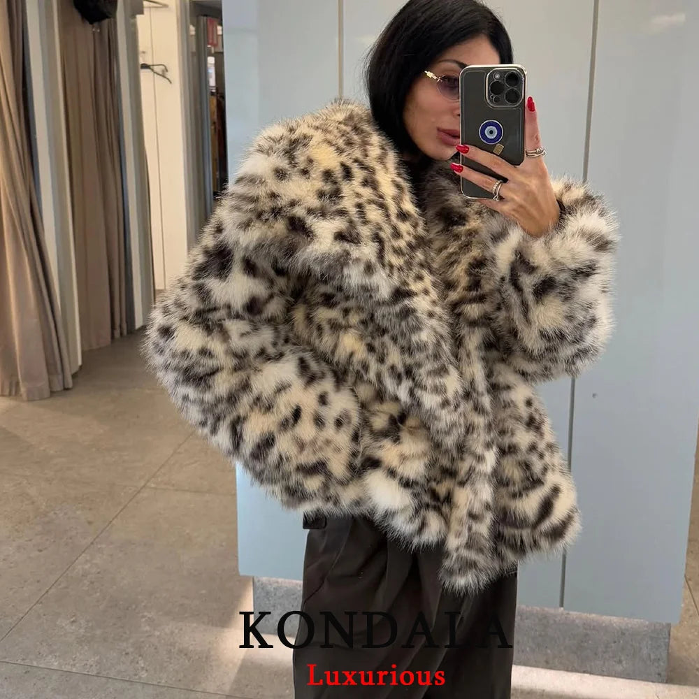 KONDALA Casual Brown Thick Fur Jackets Women Long Sleeve V Neck Autumn Winter Faux Fur Coats Fashion 2025 Streetwear Outwears