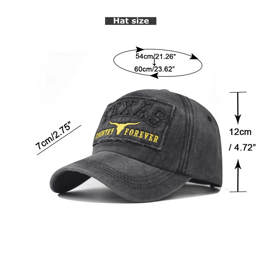 Baseball Cap Sun hat Retro-style Washed denim TEXAS Color matching Shut and run Spring Autumn baseball Hip Hop Fitted Cap