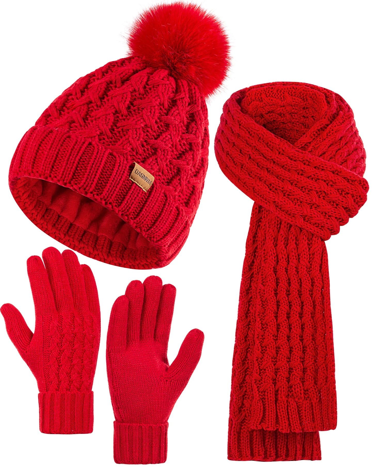 Womens Winter Beanie Hat Touchscreen Gloves Long Neck Scarf Set Warm Knit Caps