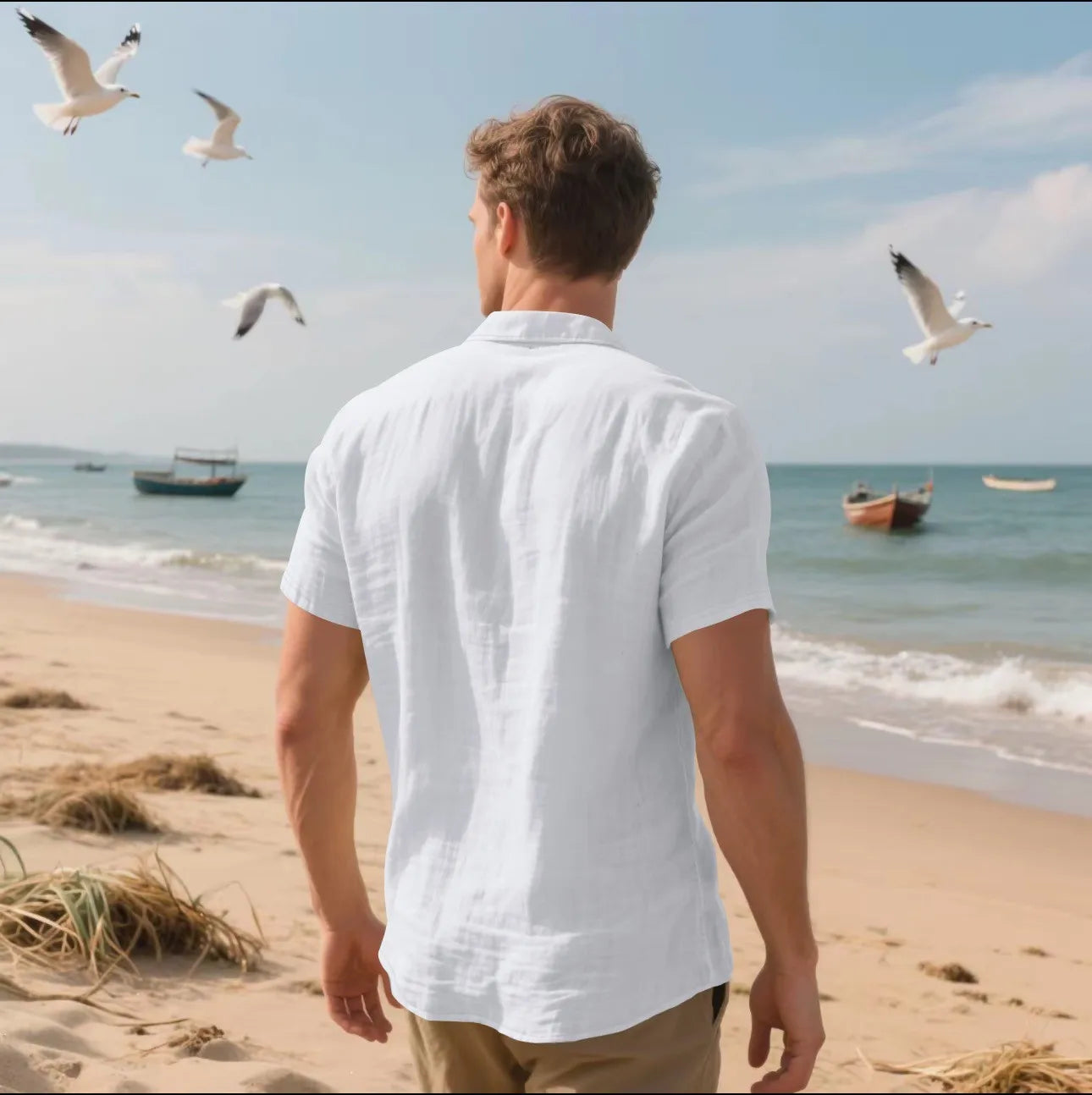 2026 New Men's Linen Casual Shirt Lightweight Breathable Button Down Pocket Design Loose Fit for Summer Outing