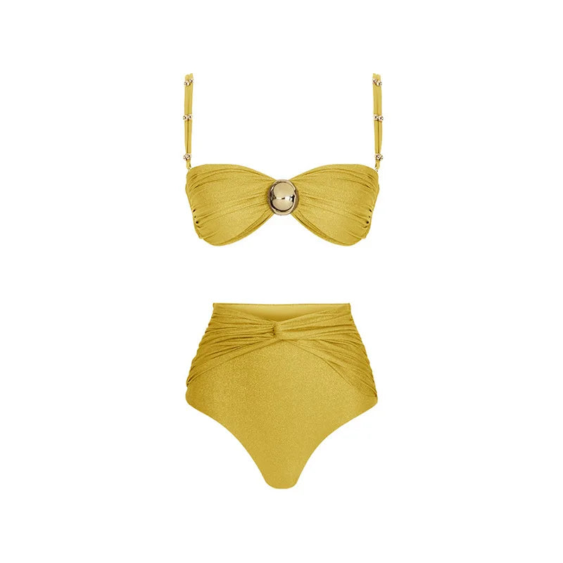 Sexy Bikini Set With Cover Up Luxury Woman Swimsuit Off Shoulder Swimwear High Waist Push Up Biquini Bathsuit Beach Outfits
