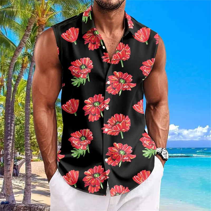 New Men's Sleeveless Shirt Summer Solid Color Comfort Casual Collar Beach Style Plus Size Men's Shirt