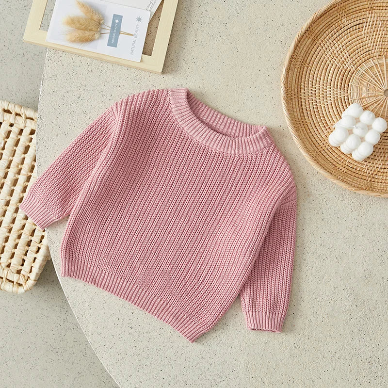 Suefunskry Newborn Baby Girl Boy Knitted Long Sleeve Autumn Winter Sweater Solid Loose Pullover Casual Tops Kids Clothes 3M-5Y