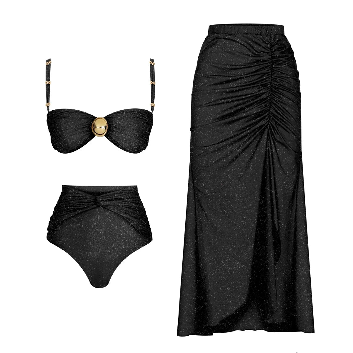 Sexy Bikini Set With Cover Up Luxury Woman Swimsuit Off Shoulder Swimwear High Waist Push Up Biquini Bathsuit Beach Outfits