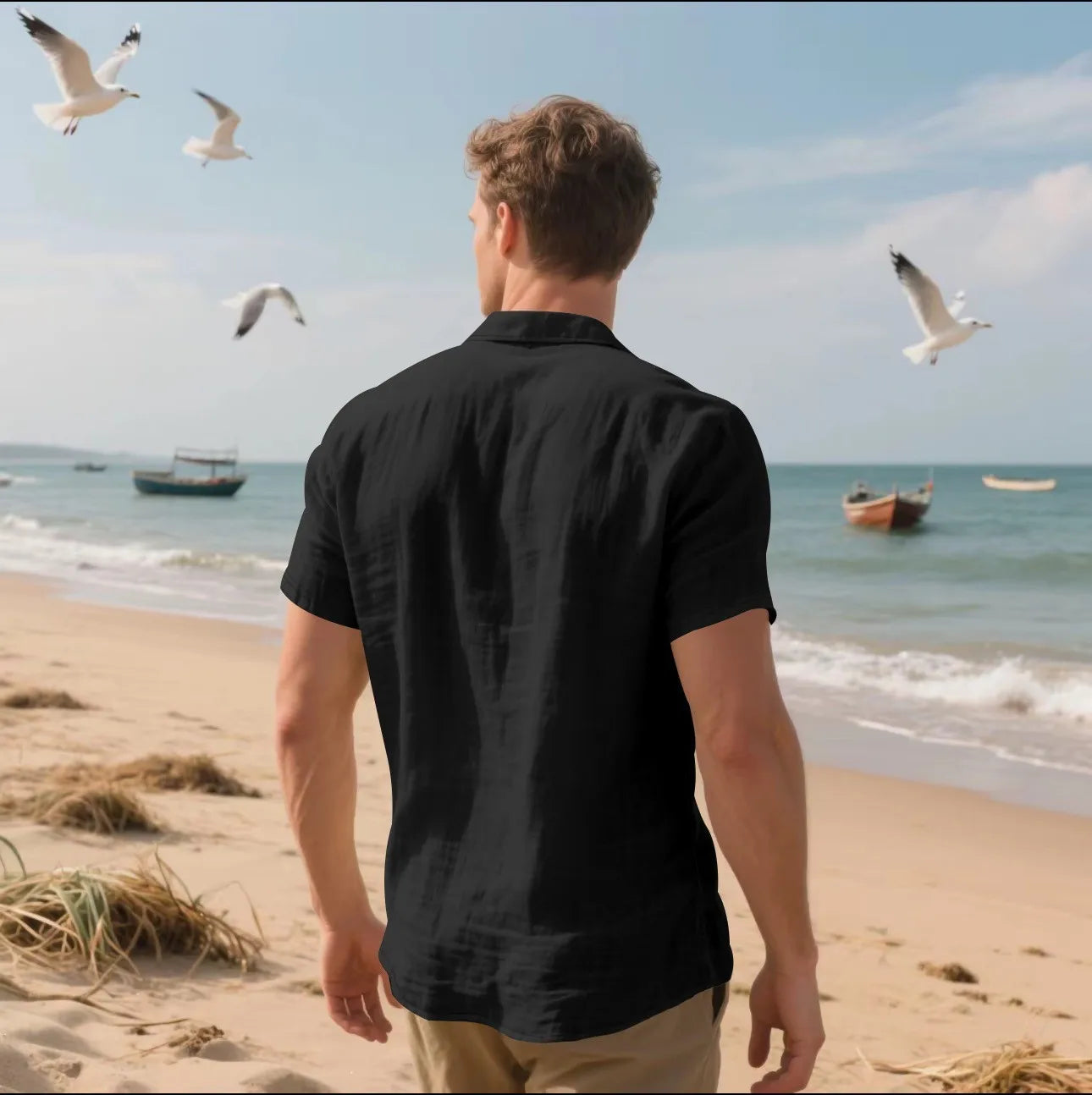 2026 New Men's Linen Casual Shirt Lightweight Breathable Button Down Pocket Design Loose Fit for Summer Outing