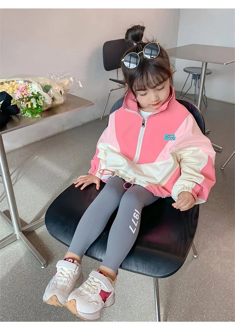 New Colorblocking Jackets Spring Girls Fashion Thin Coats Autumn Children Clothes Big Kids Casual Zipper Outerwear 2-10 Years