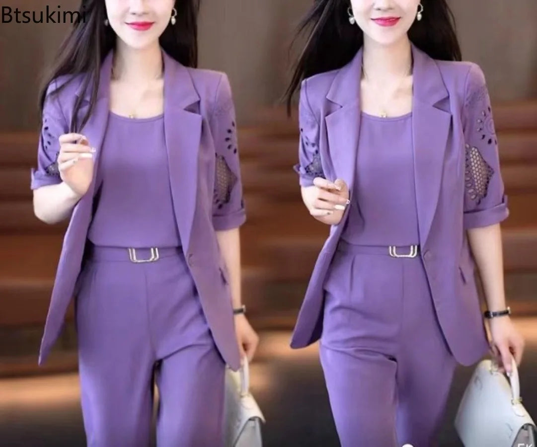 2026 Women's Three-piece Suit Sets Slim Fit Elegant Jacket+Vest+Pants Sets Solid OL Style Business Office Matching Sets Outfits