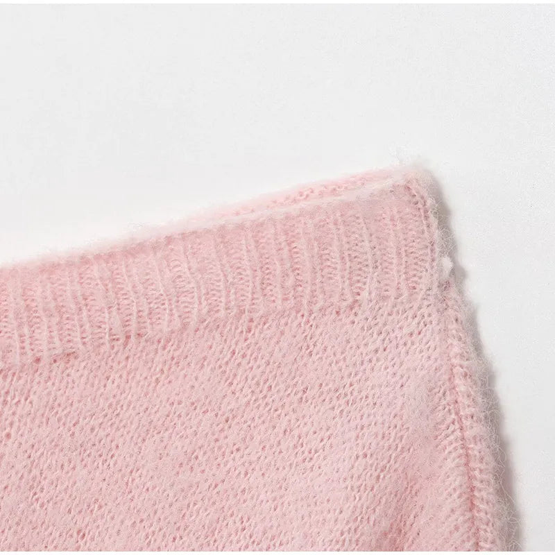 Women Solid Off Shoulder Pullover Fashion Classic Full Sleeve Loose Knitted Mohair Knitwear Lady High Street Autumn Sweaters