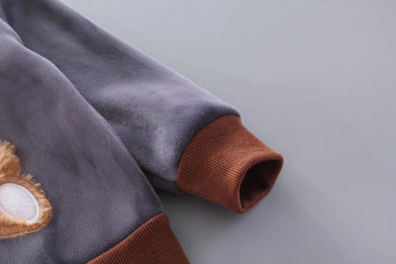 New Winter Baby Clothing Sets Autumn Boys Girls Cotton Thick Warm Hooded Sweater Cartoon Cute Bear Three-Piece kids Suit 0-4Y