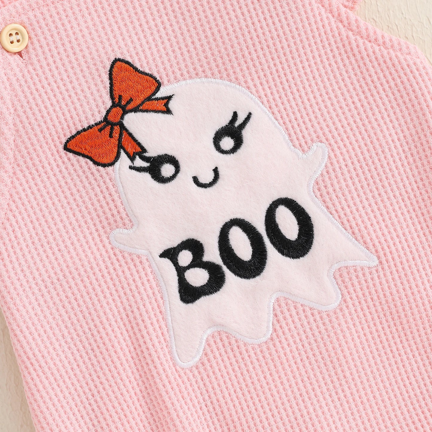 BeQeuewll Flying Sleeve Newborn Baby Girls Bodysuit Cute Infant Outfits Embroidery Ghost Romper with Hairband Halloween Clothes