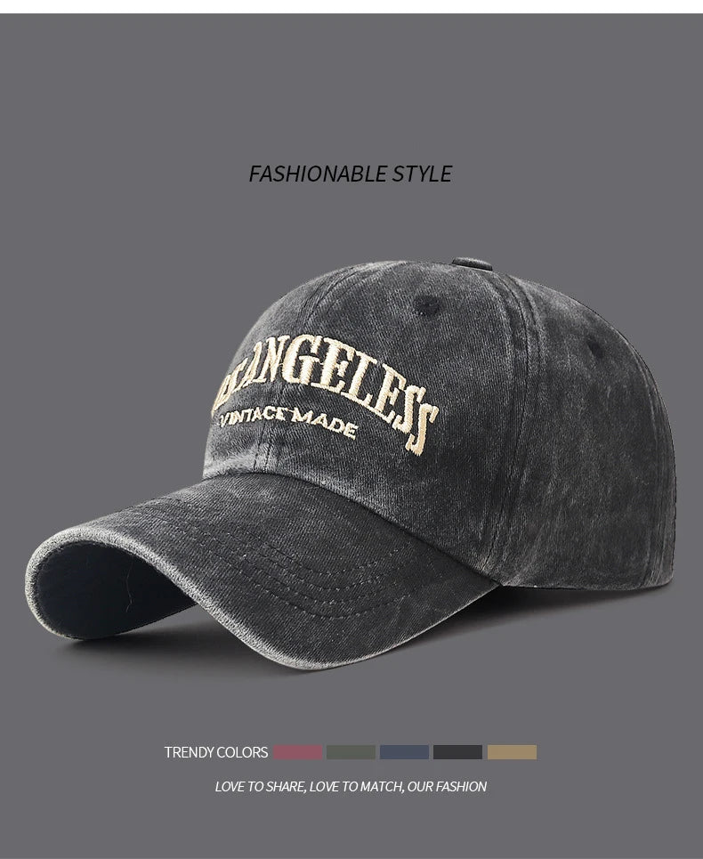 New Soft Top Washed Vintage Coated Cloth Cap Three-Dimensional Embroidery Sunhat Distressed White Casual Baseball Cap
