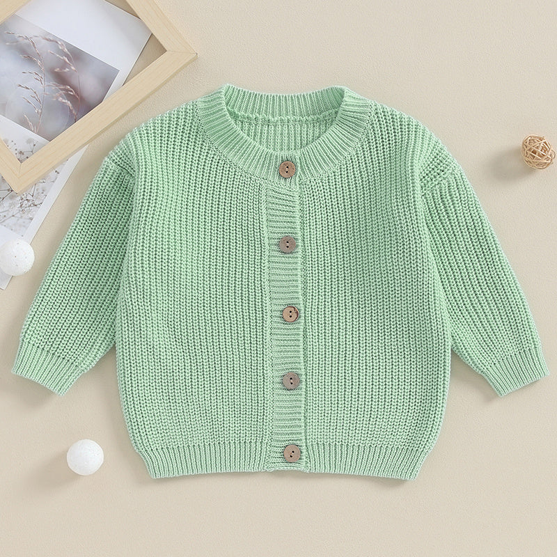 Suefunskry Baby Boys Girls Autumn Winter Knitted Sweater Long Sleeve Solid Color Single-breasted Knitwear Cardigan Jacket