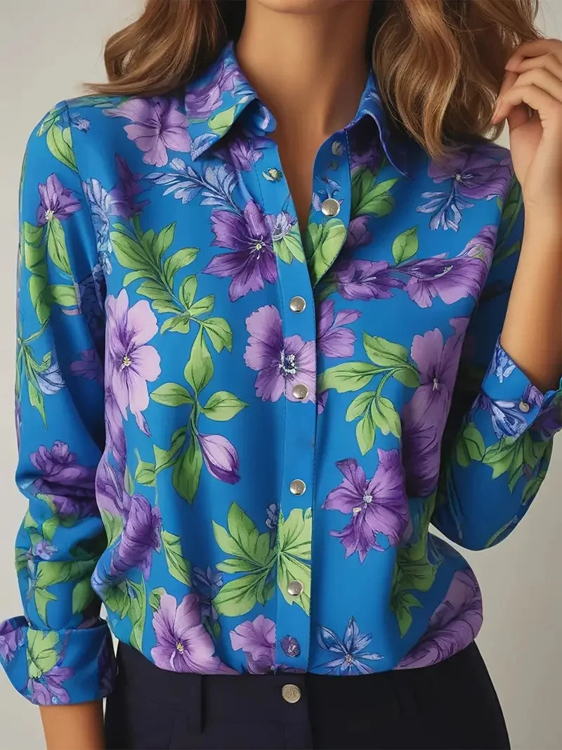 Women's Shirts Slim, Sexy, Soft and Comfortable Floral Long Sleeve Sun Shade Lapel Shirt New Women's 2024 Spring and Summer
