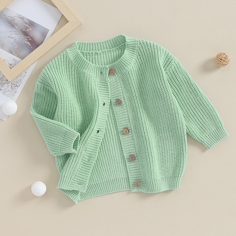 Suefunskry Baby Boys Girls Autumn Winter Knitted Sweater Long Sleeve Solid Color Single-breasted Knitwear Cardigan Jacket