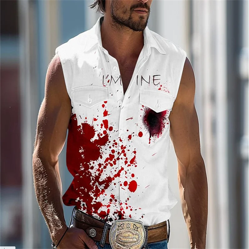 New Hawaiian Men's Sleeveless Shirt Coconut Print Simple Fashion Breathable Shirt Flap Collar Shirt