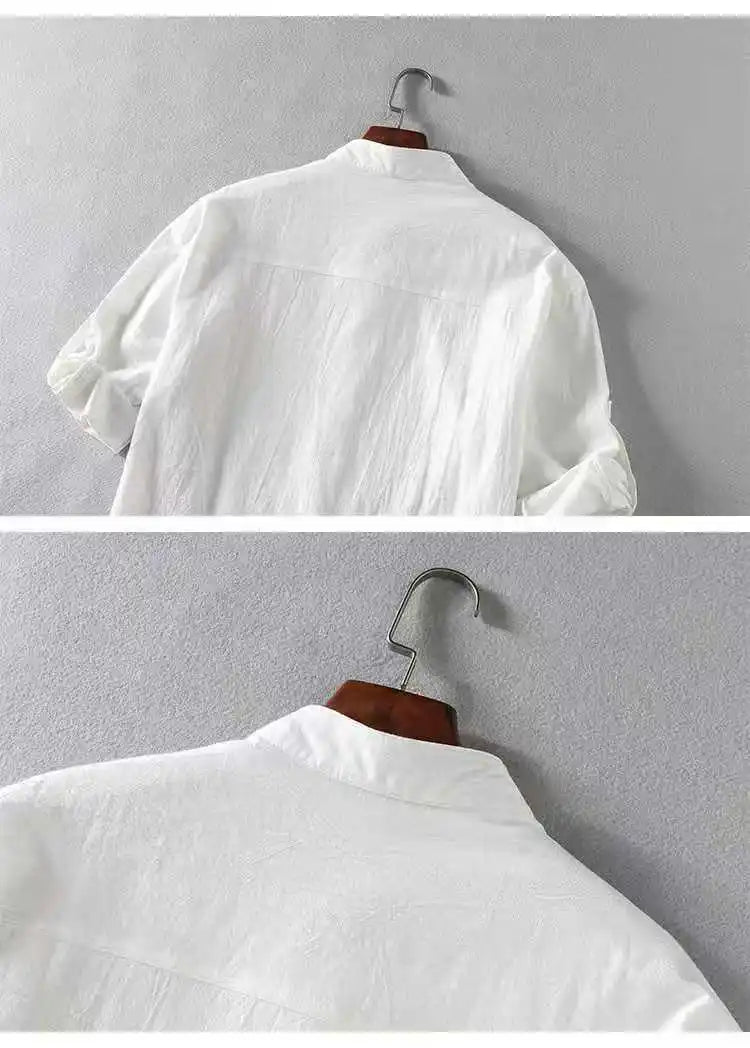 Spring and Summer Stand Collar Five-point Mid-sleeve Fashionable Men's Short-sleeved Shirt Seven-point Sleeve Large Size Men's
