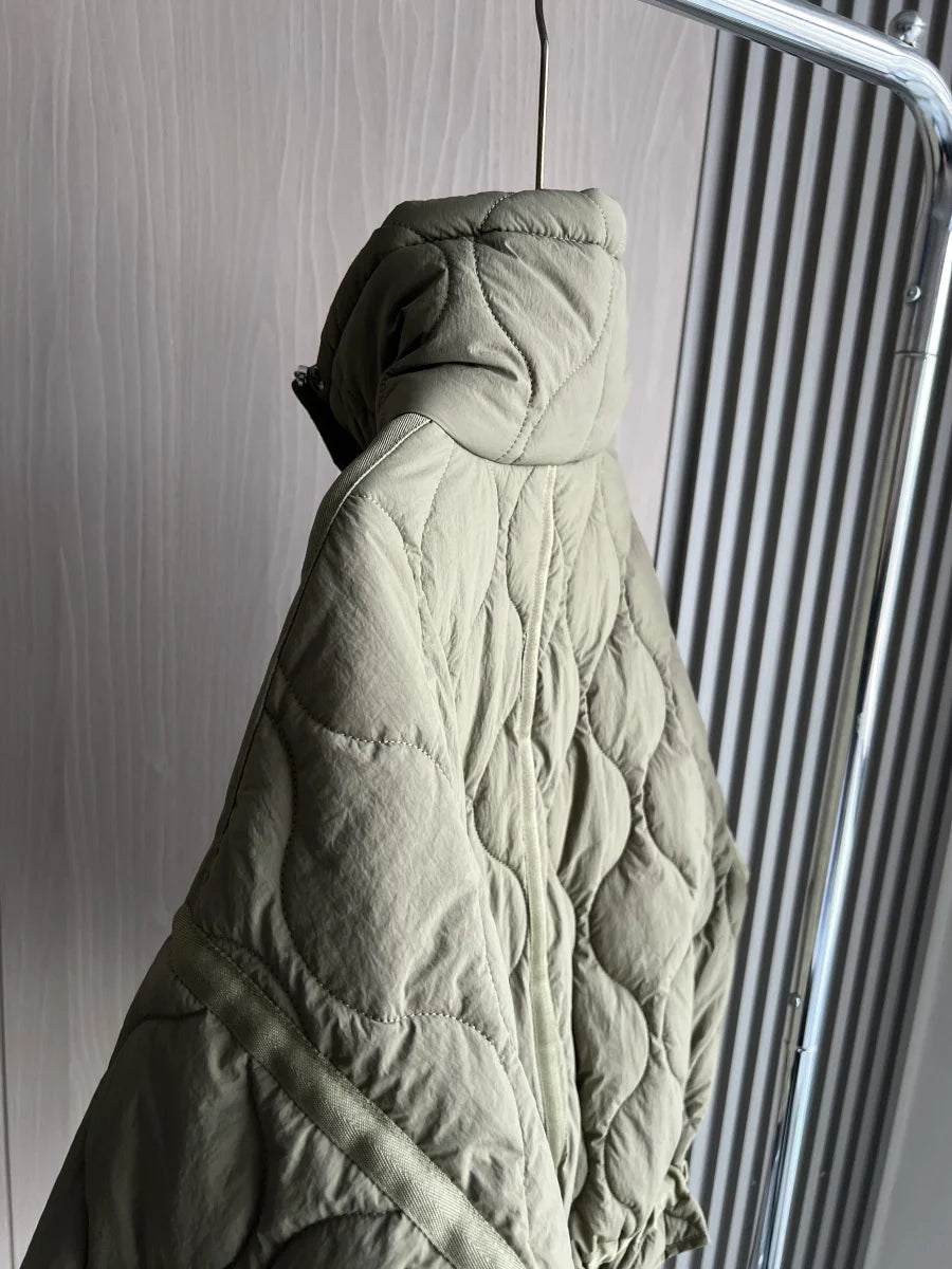 Quilted coat for women ETJ 2025 QUILTED JACKET WITH TIES new beige drawstring high neck pocket clip cotton jacket for women