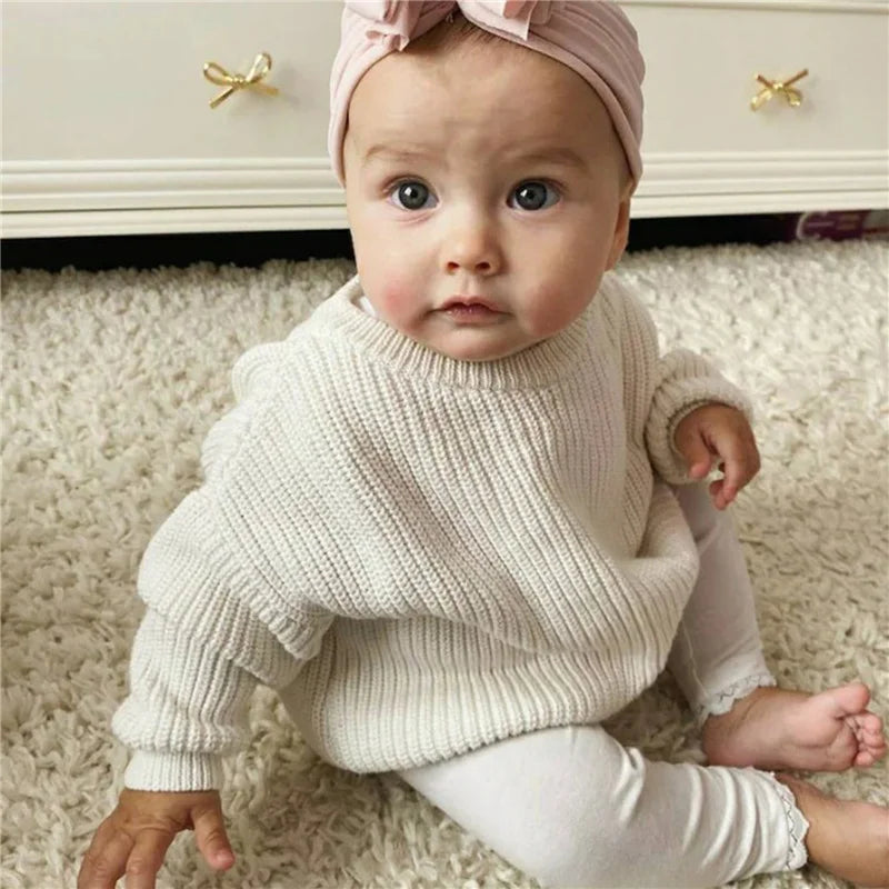 Suefunskry Newborn Baby Girl Boy Knitted Long Sleeve Autumn Winter Sweater Solid Loose Pullover Casual Tops Kids Clothes 3M-5Y