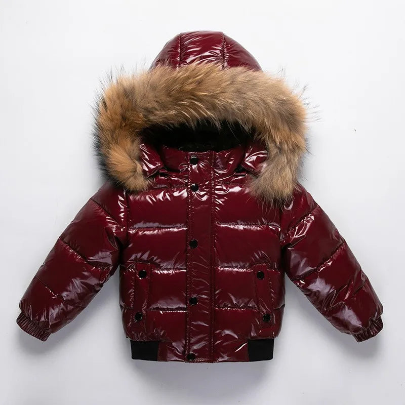RAISE Winter 1-8 Years Kids Boys Parka Babys Girl Down Jackets Waterproof Shiny Real Fur Thicken Warm Boys Outerwear Coat Outfit