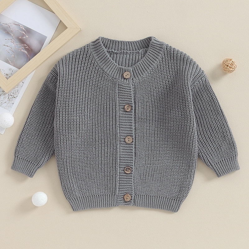 Suefunskry Baby Boys Girls Autumn Winter Knitted Sweater Long Sleeve Solid Color Single-breasted Knitwear Cardigan Jacket