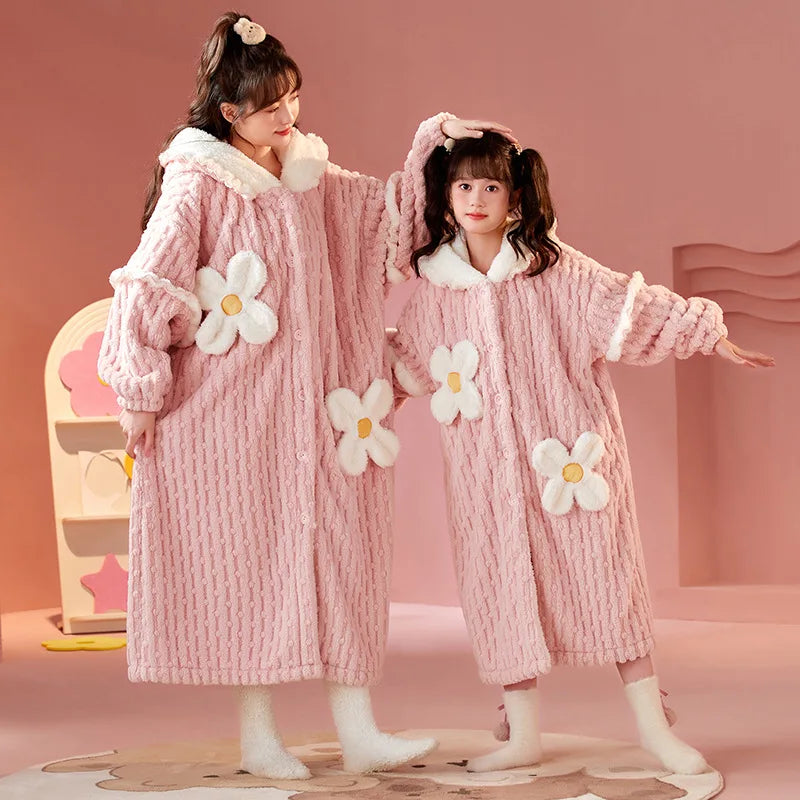 Kids Winter Bathrobe Thicken Warm Home Robe Baby Homewear Animal Dinosaur Cartoon Bathrobe For Children Hooded Gilrs Boys Robe