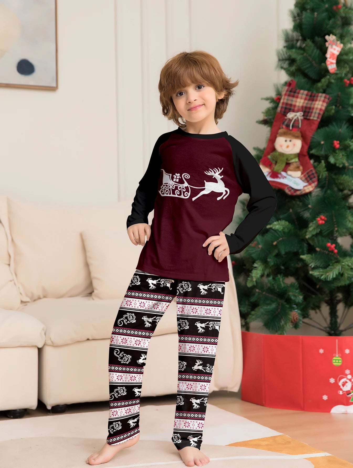 2024 Winter Couples Christmas Pajamas For Family Matching Outfits Mother Kids Clothes Christmas Deer Pajamas Family Clothing Set